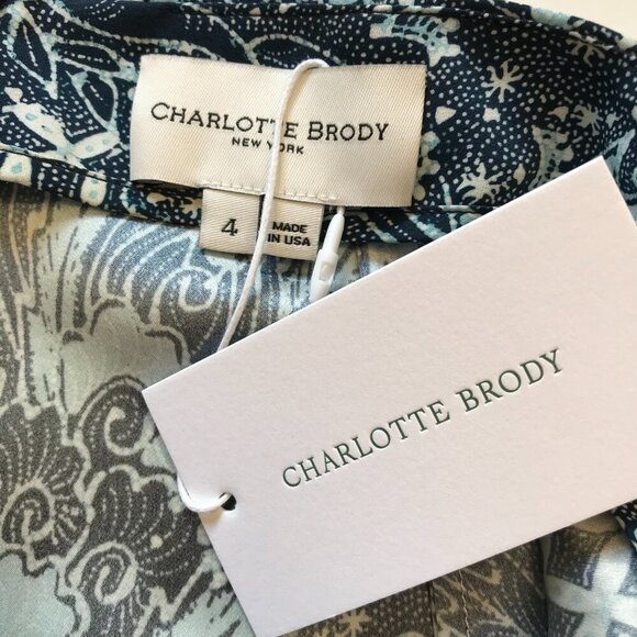 NWT Charlotte Brody Pansy A-Line Mini Skirt Womens 4 Navy Blue Trellis Silk NEW - Picture 2 of 11